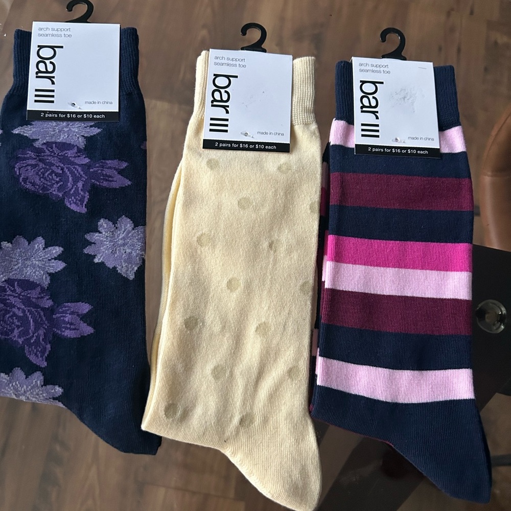 Bar III Men's Floral and Striped Socks - Purple, Cream, Pink (3 pairs)